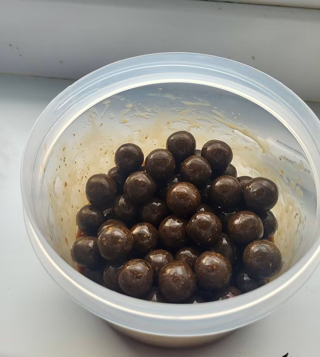 Glugged boilies prepared for winter carp fishing