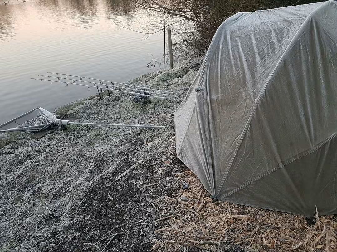 Frozen Bivvy during a winter carp fishing session